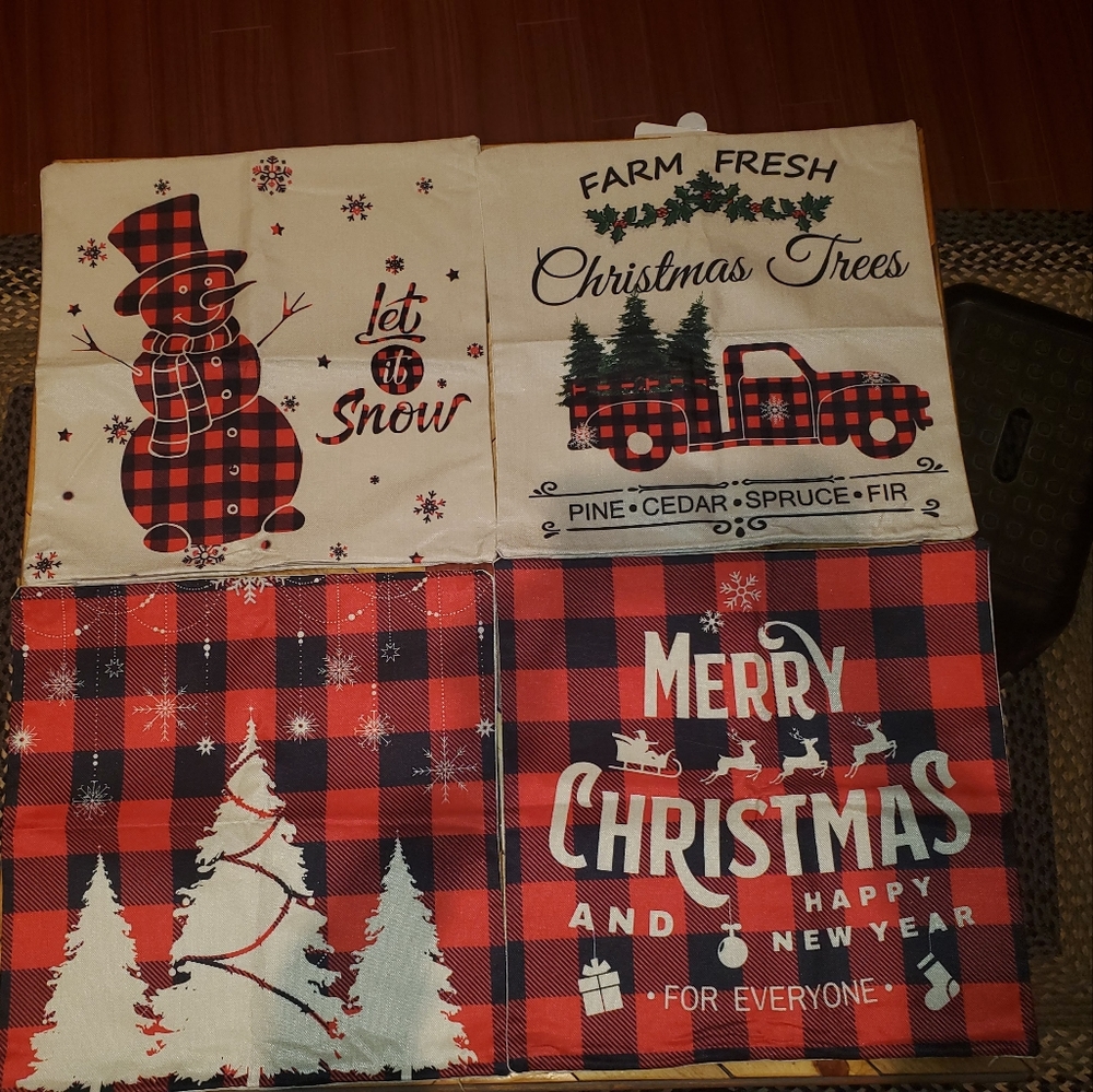 Merry & Bright Christmas Tree Buffalo Plaid Cover Case Farmhouse 18x18